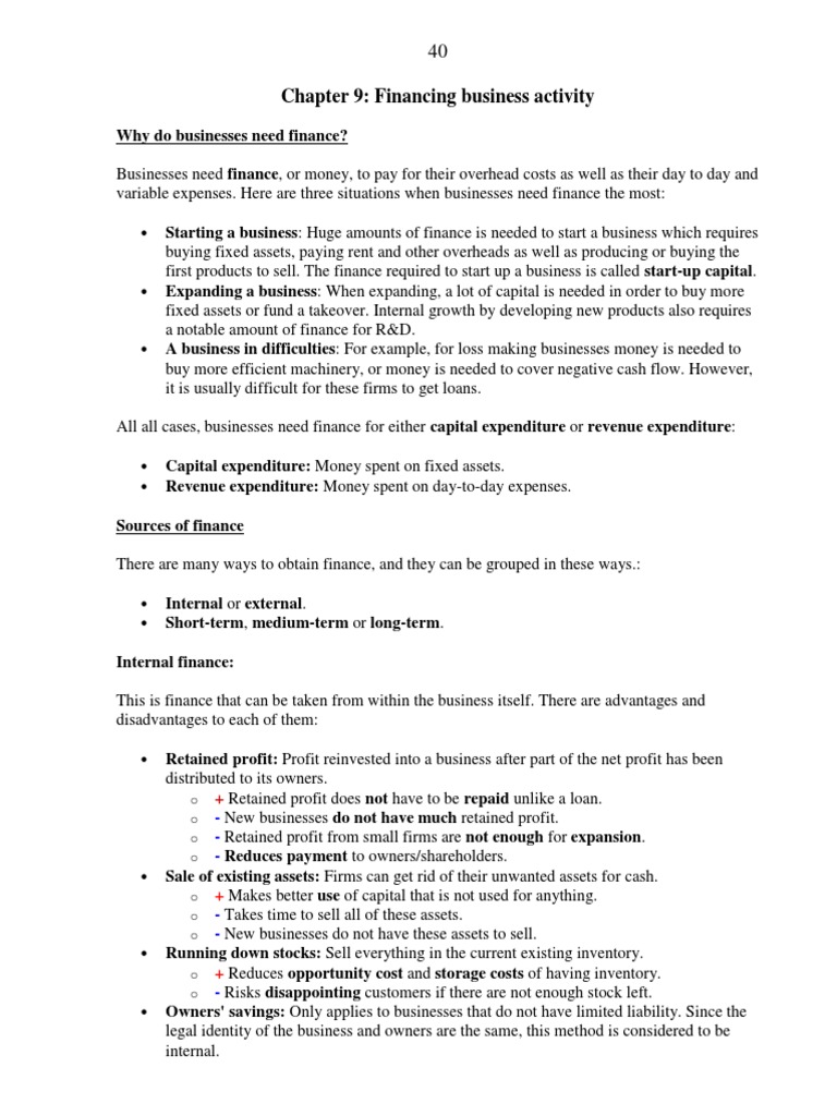 IGCSE Business Studies Chapter 09 Notes | PDF | Debt | Stocks