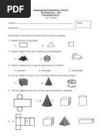 Mapagong Elementary School Diagnostic Test Mathematics I