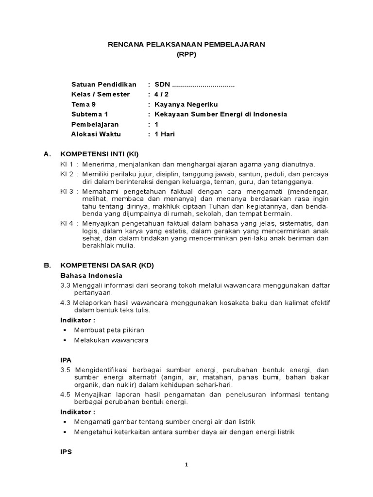 Materiku86 Blogspot Com Rpp Kelas 4 Tema 9 Doc