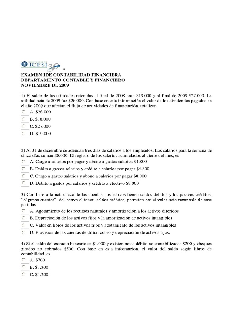 Examen De Contabilidad Financiera Pdf Estado De Resultados