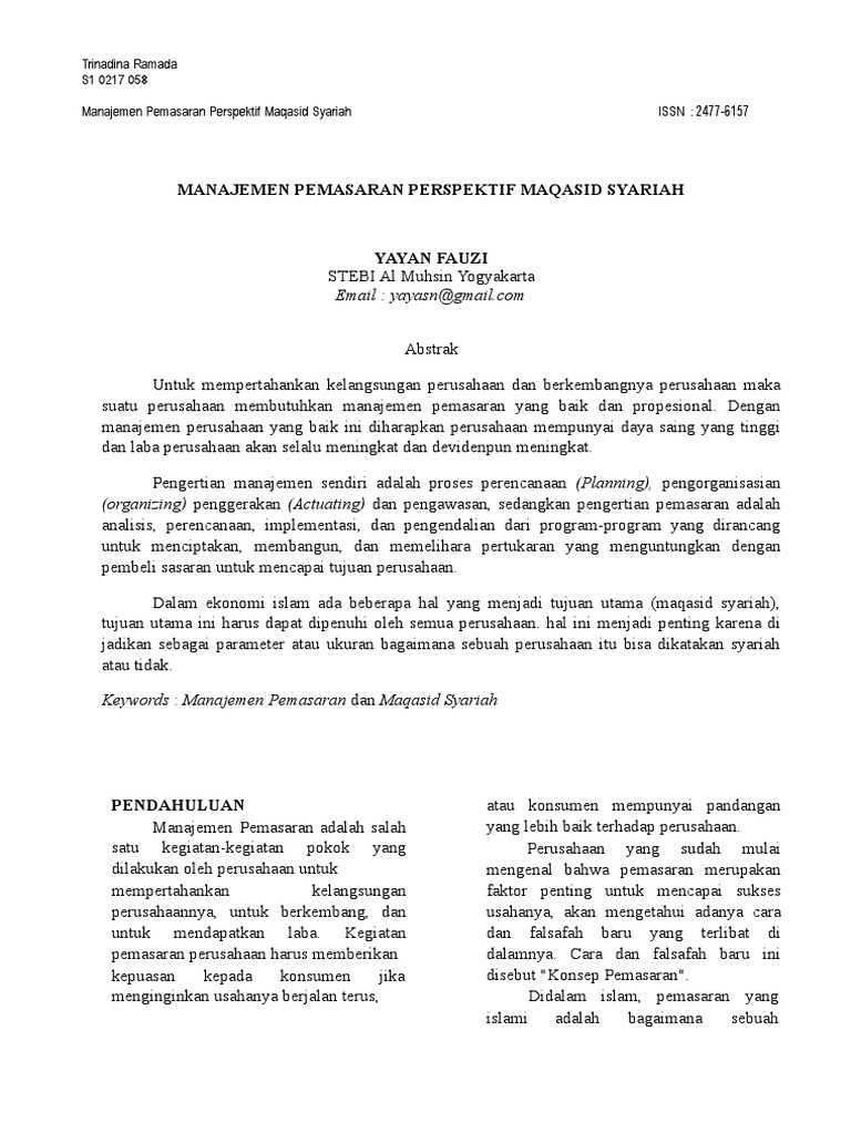 Manajemen Pemasaran Perspektif Maqasid Syariah Pdf