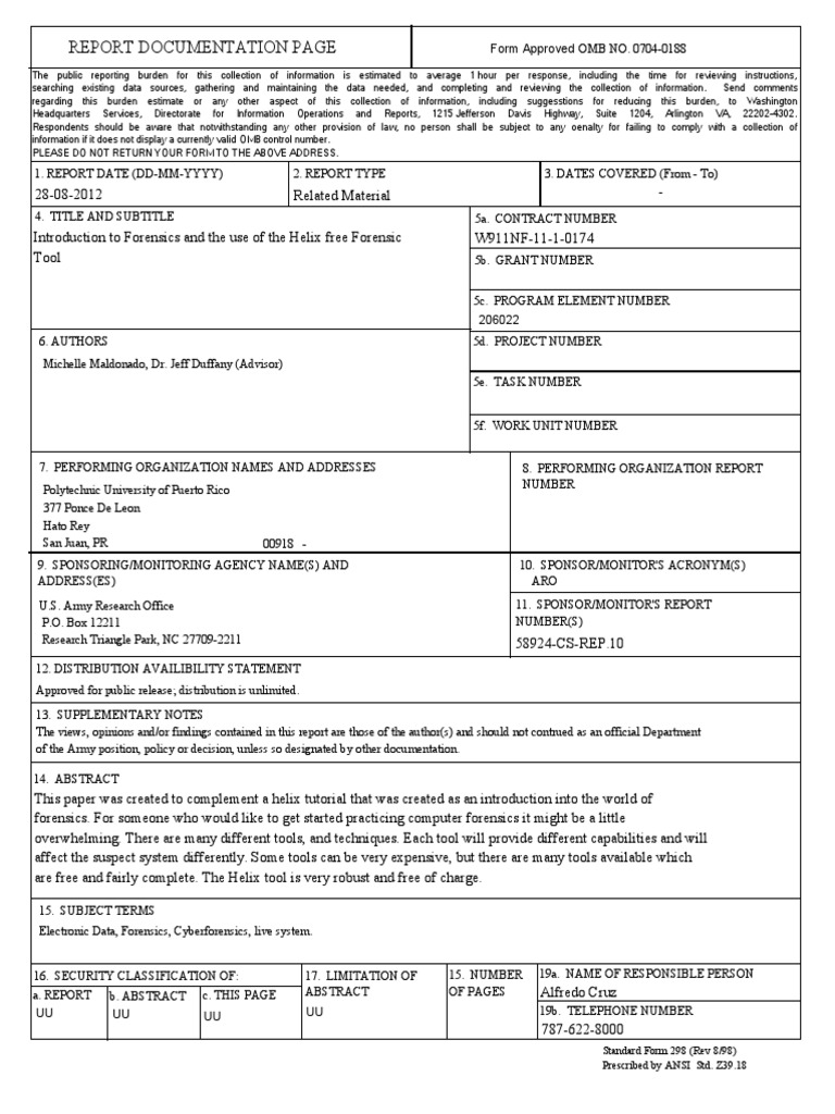 Report Documentation Page: Standard Form 298 (Rev 8/98) Prescribed by ...