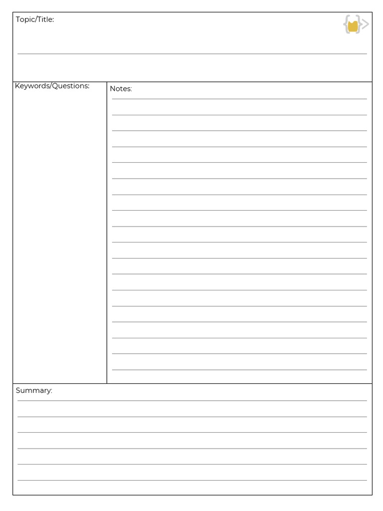 cornell note pdf Inside Avid Cornell Note Template