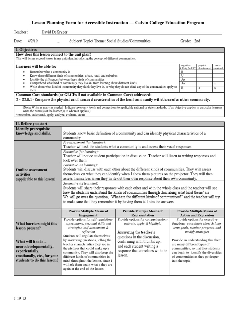 Unit Plan Lesson 2 1 | PDF | Learning | Teachers