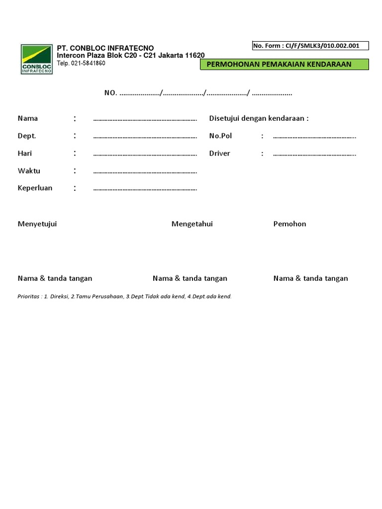 Vehicle Usage Request Form | PDF | Business
