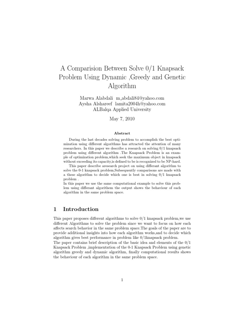 Latex 1 Dynamic Programming Genetic Algorithm