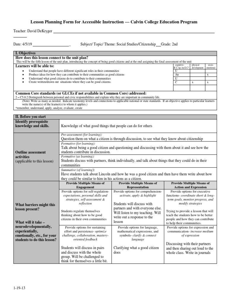 Unit Plan Lesson 5 1 | PDF | Educational Assessment | Education Theory