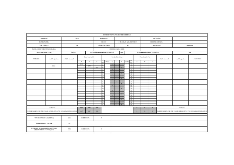 Sample Template Distribution Panel Board Schedule