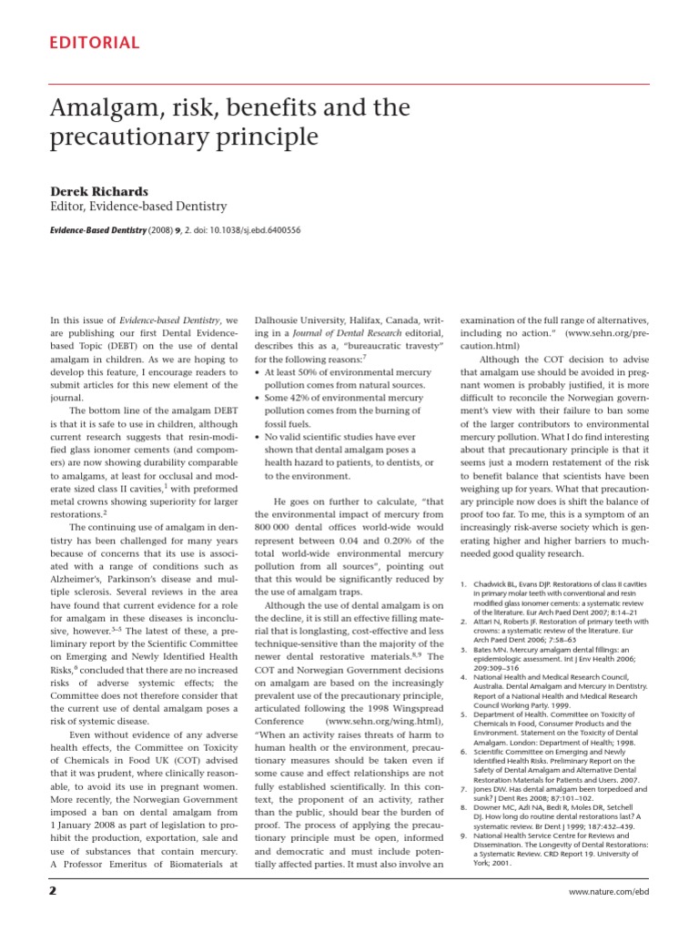 Amalgam Risk Benefits PDF Dentistry Risk