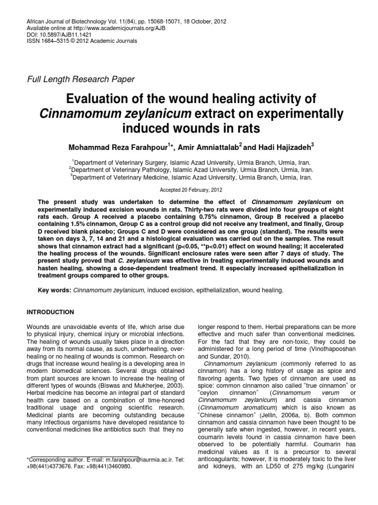 Cinnamon As Wound Healing PDF Cinnamon Histology
