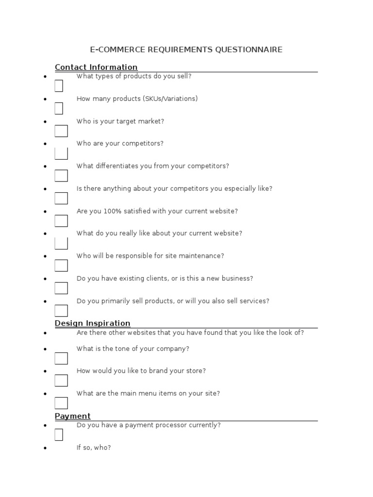 E-Commerce Website Requirements Questionnaire | PDF | Point Of Sale ...