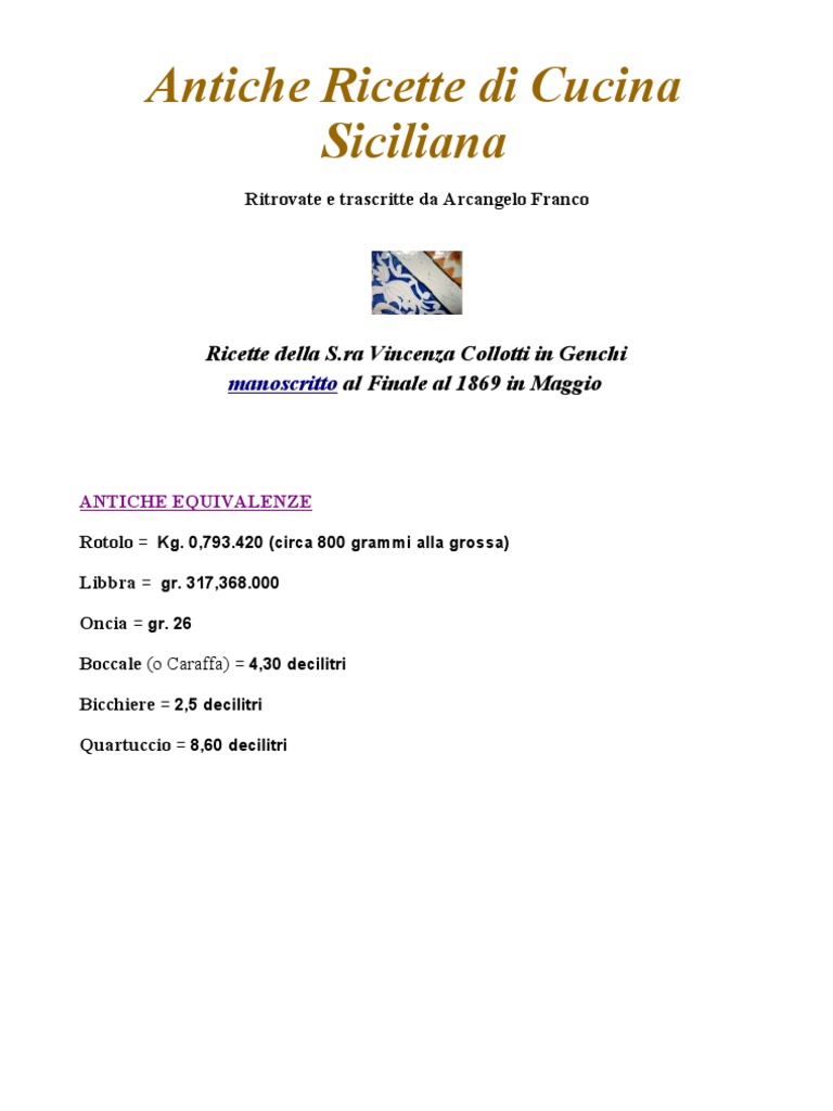 (Ebook - Ita - Cucina) Cucina Siciliana Antiche Ricette | PDF