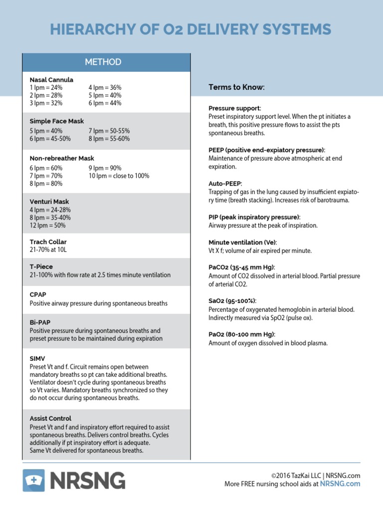 Hierarchy of O2 Delivery Systems | PDF | Breathing | Gases