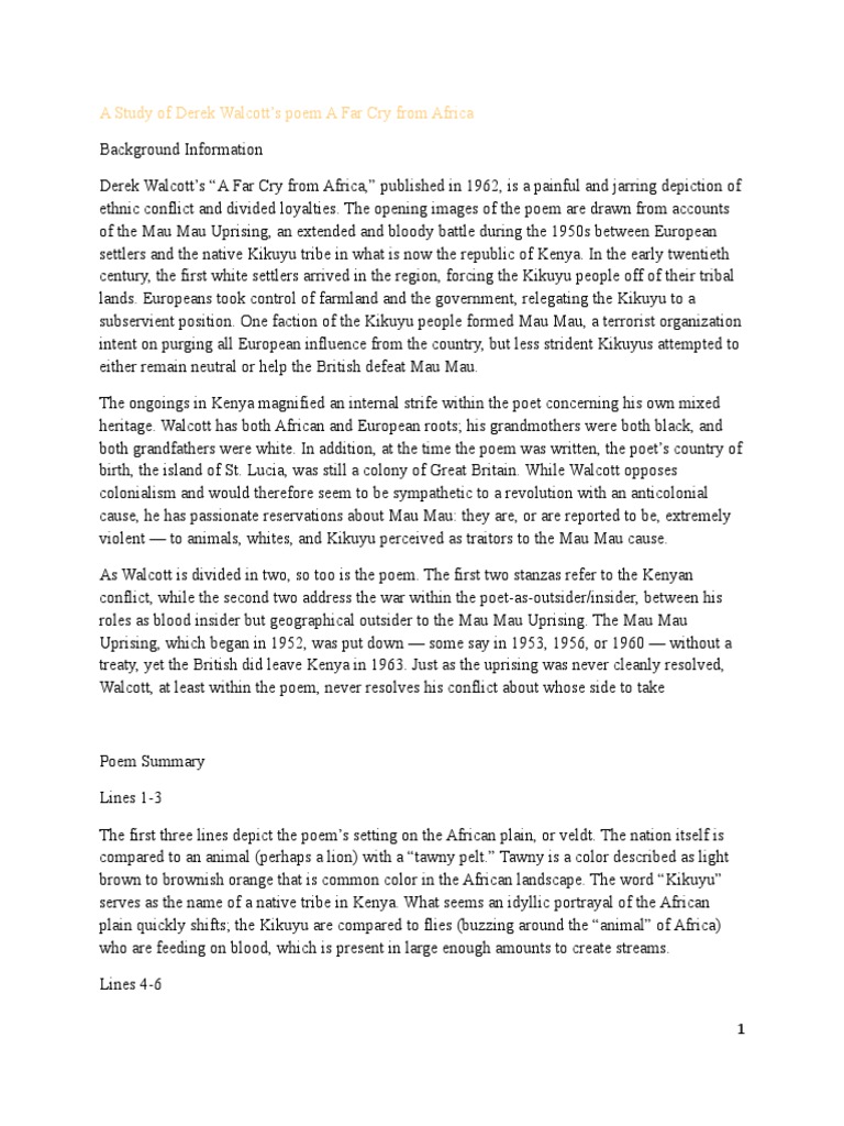 A Far Cry From Africa Pdf Kenya Unrest