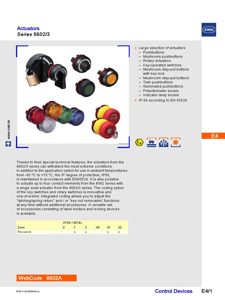 Stahl 8602/3 Series Actuators Overview | PDF | Switch | Manufactured Goods