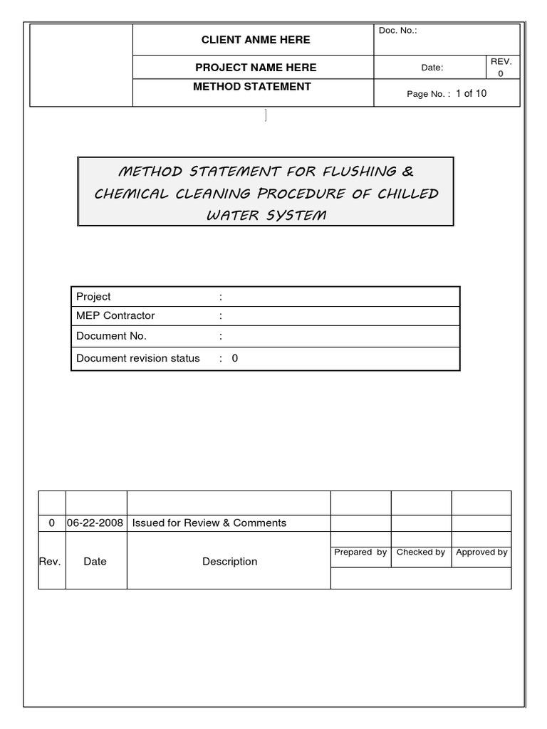 Method Statement of Flushing & Chemical Cleaning Procedure Chilled