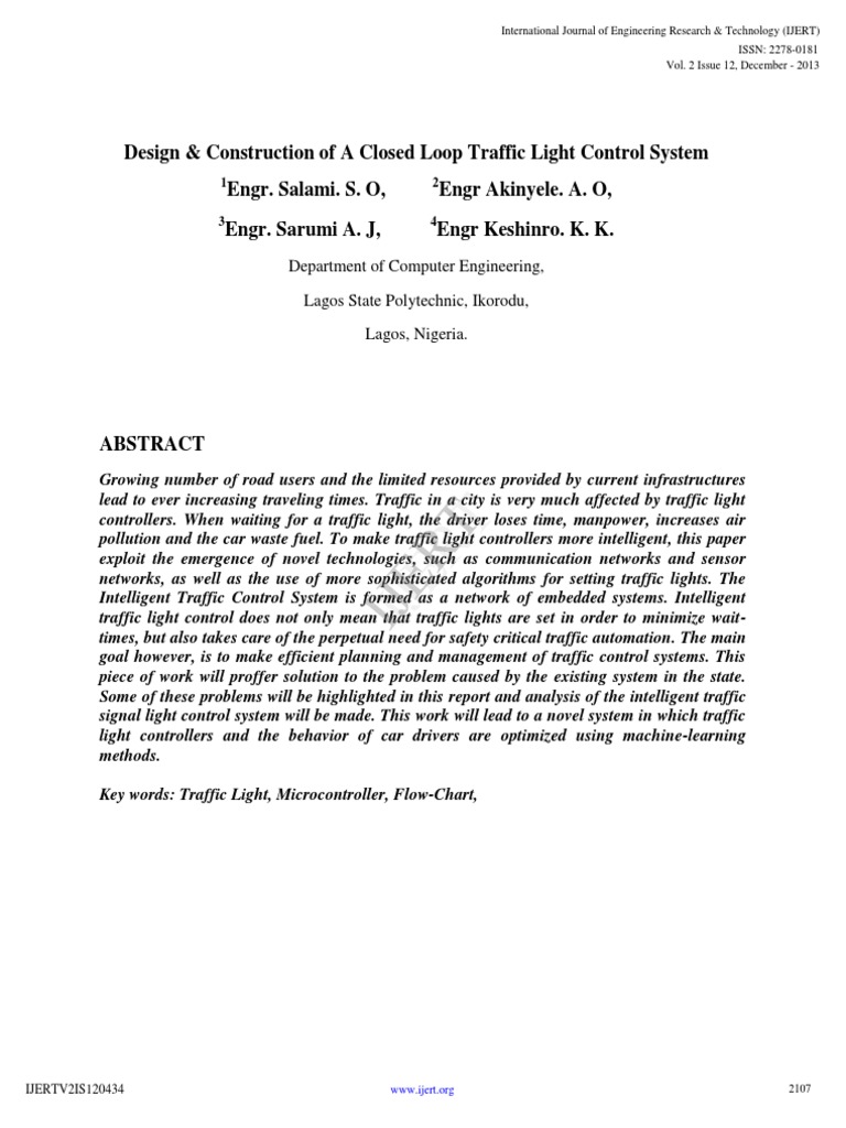 Design Construction of A Closed Loop Traffic Light Control System