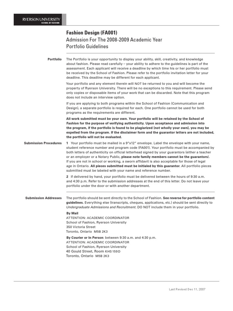 Ryerson Fashion Portfolio Interview PDF Sewing Clothing
