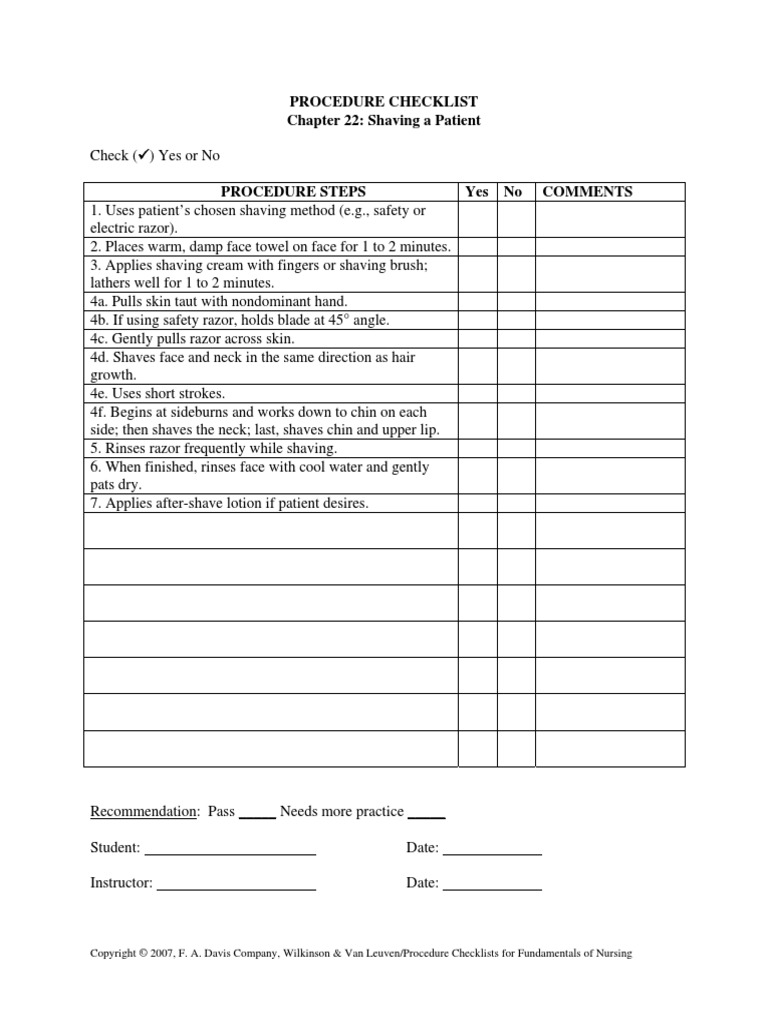 Procedure Checklist Chapter 22: Shaving A Patient | PDF