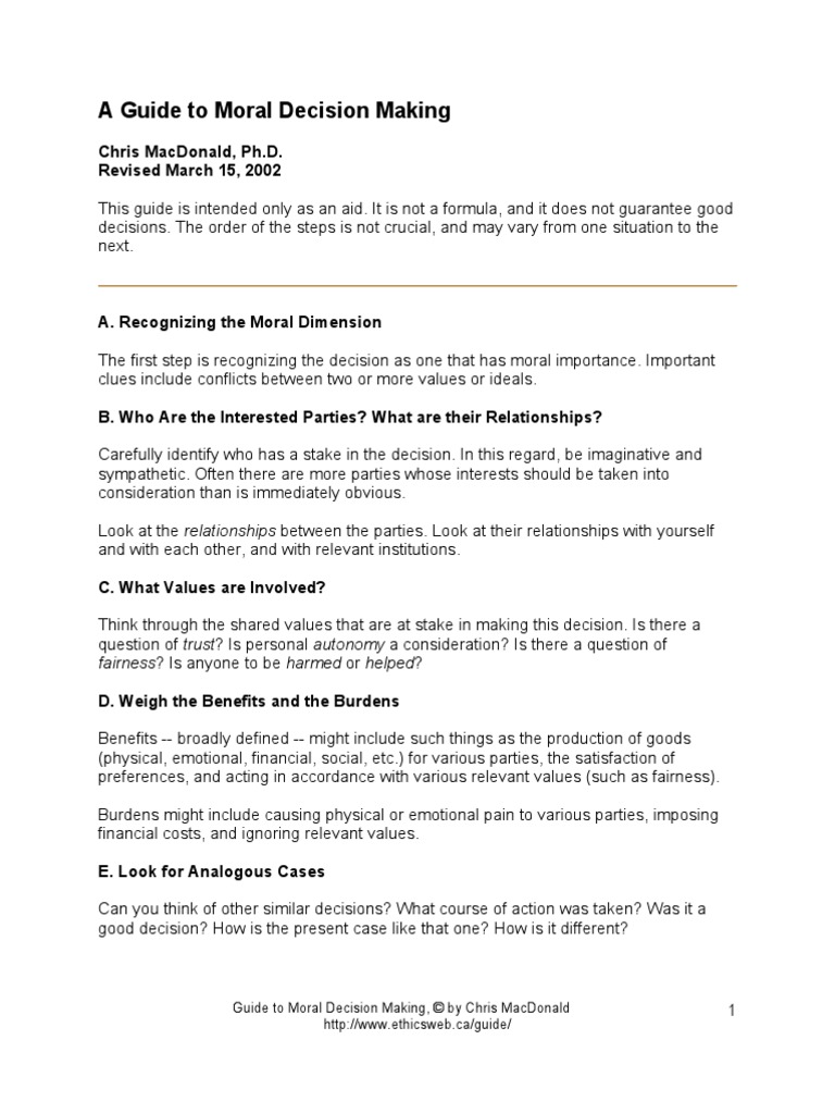 A Guide To Moral Decision Making | PDF | Decision Making | Value (Ethics)