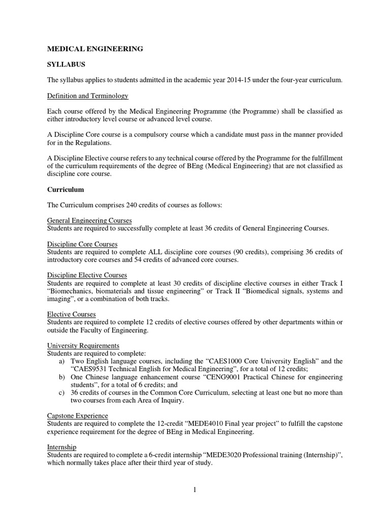 Medical Engineering Course Syllabus | PDF | Biomedical Engineering ...