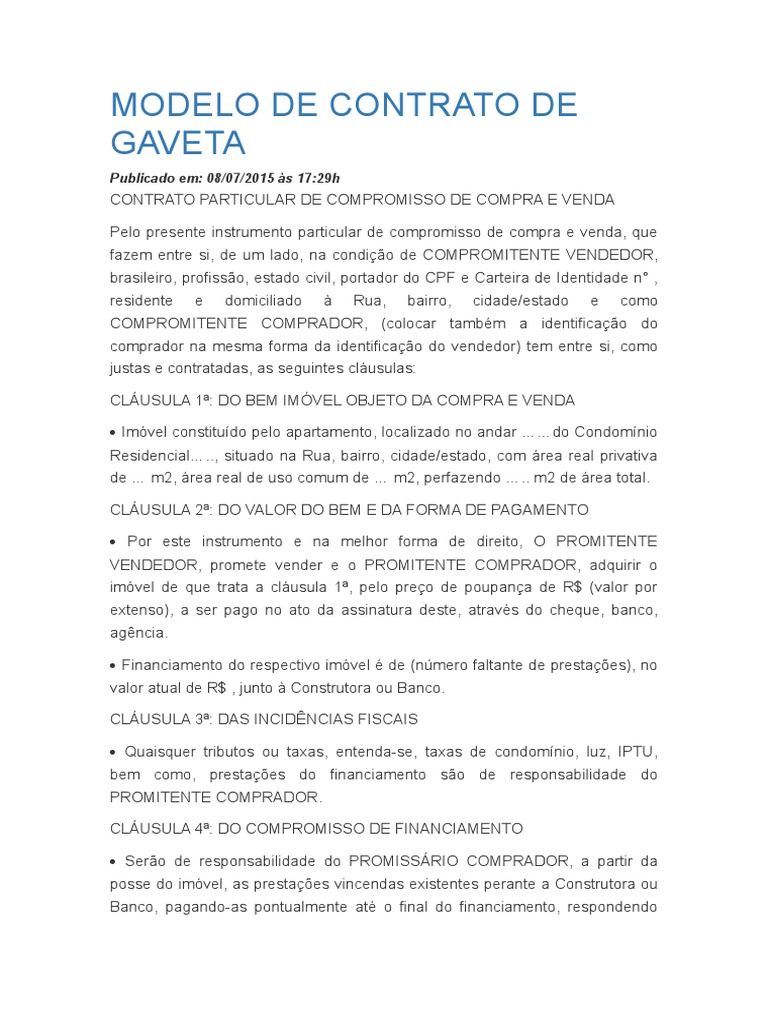 MODELO DE CONTRATO DE GAVETA.docx | Negócios