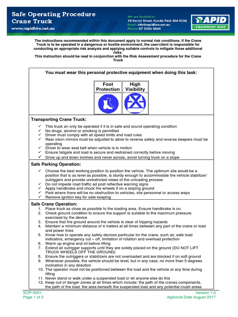 Safe Operating Procedure Crane Truck You Must Wear This Personal