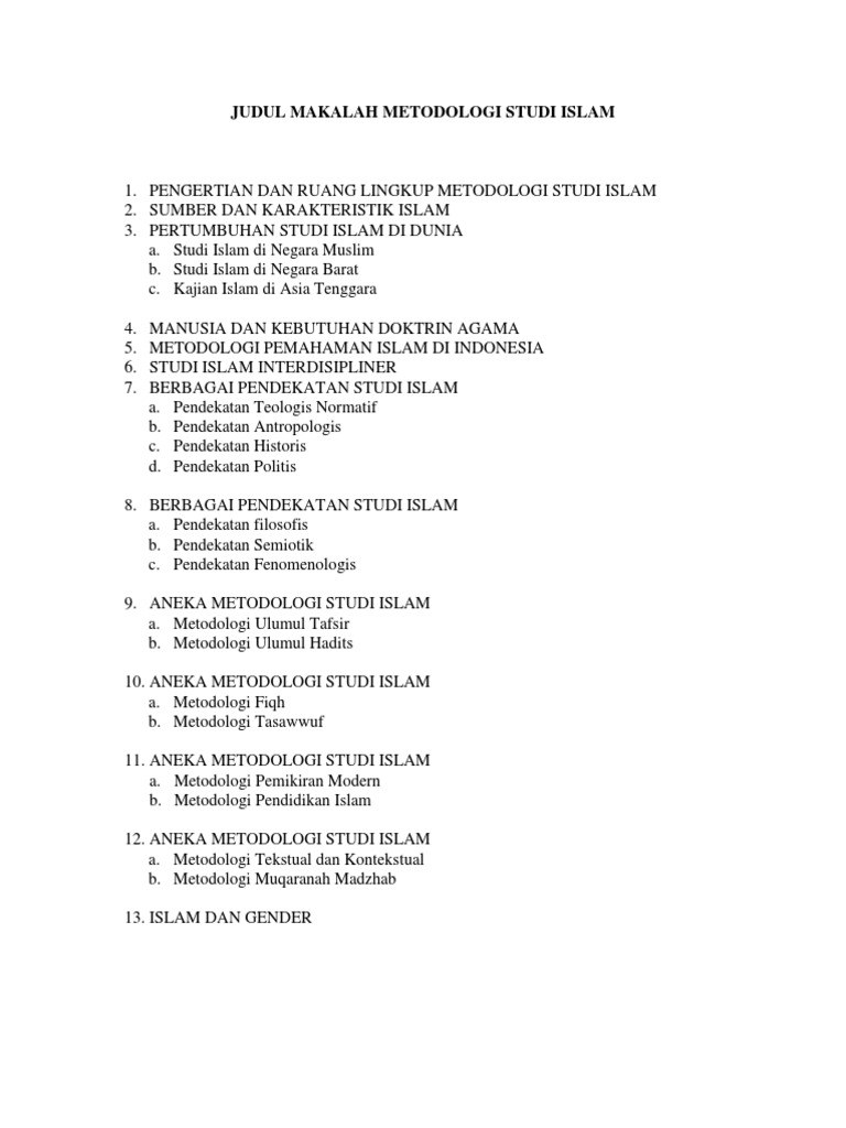 Judul Makalah Metodologi Studi Islam