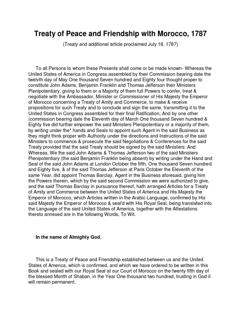 Treaty of Peace and Friendship With Morocco 1787 | PDF | John Adams | Ships