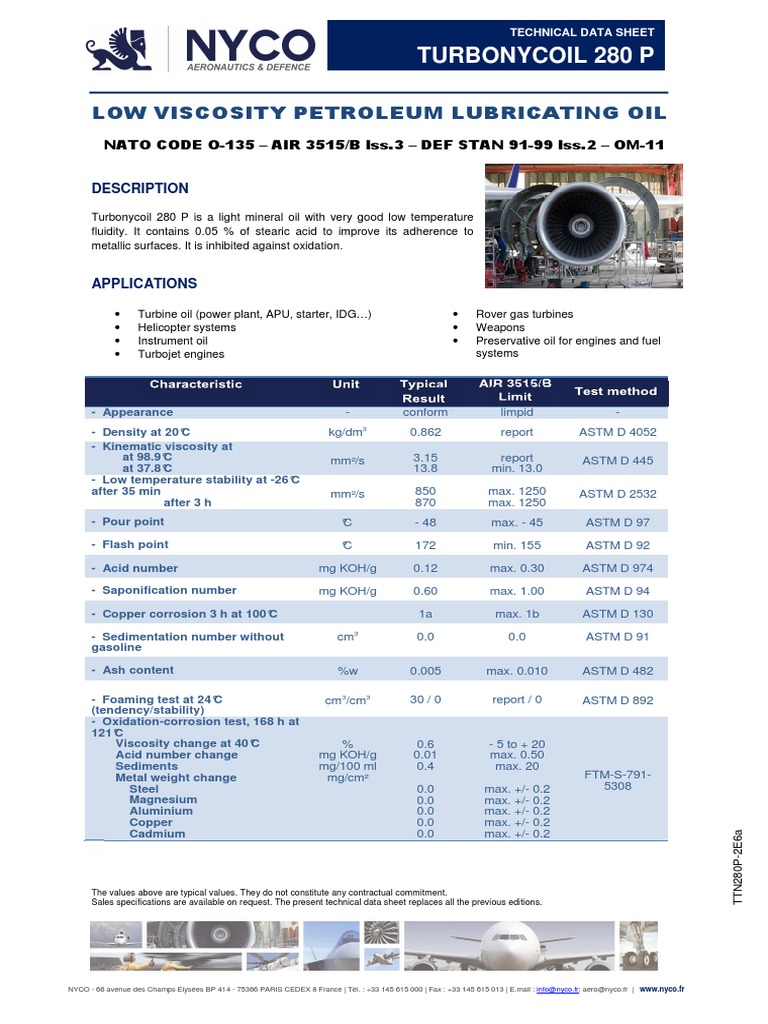 Low Viscosity Oil: Turbonycoil 280 P | PDF | Motor Oil | Petroleum