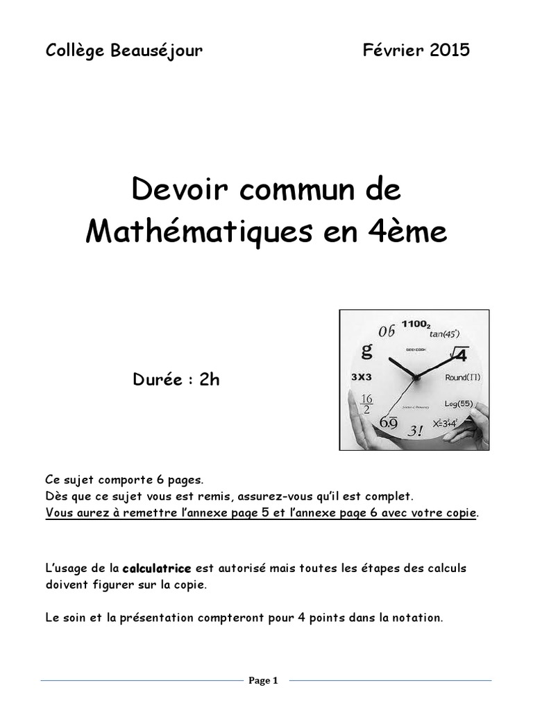 épreuve Commune 4ème Francais Avec Correction Pdf Devoir Commun 4eme 9 | PDF | Enseignement des mathématiques | Science