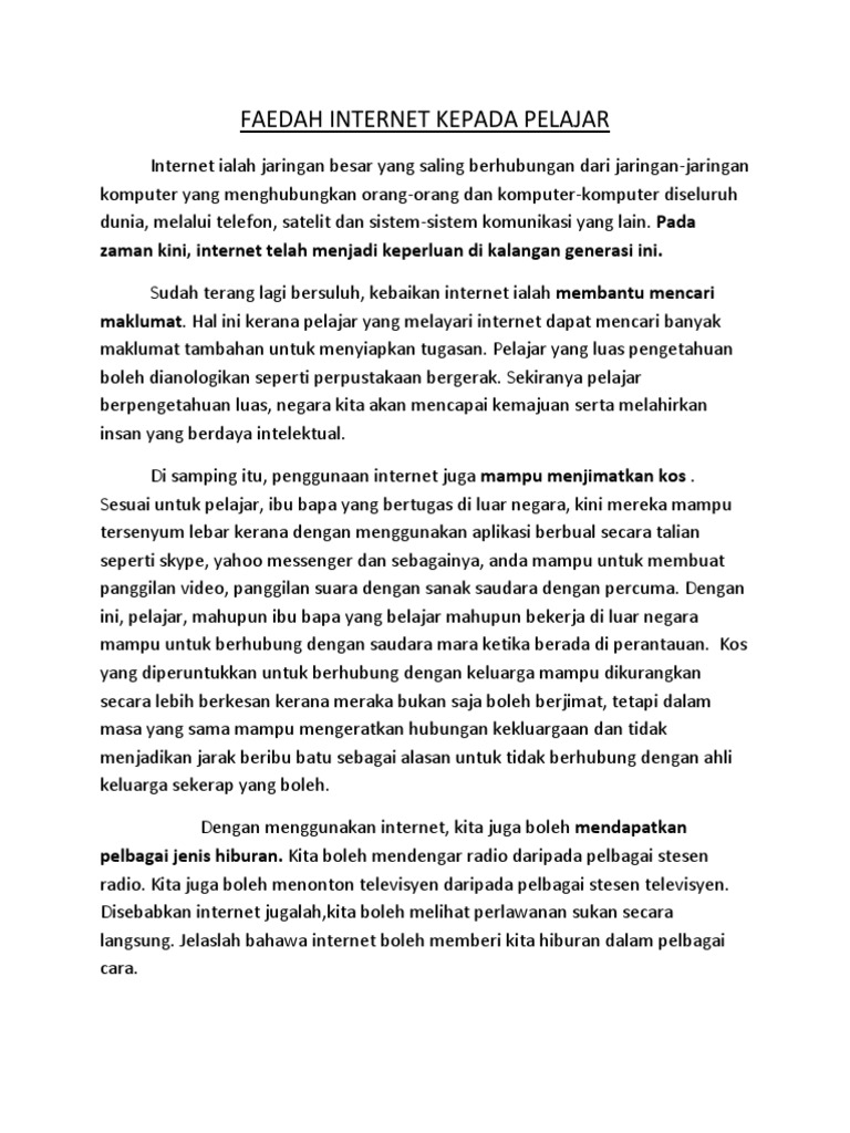 Faedah Internet Kepada Pelajar Pdf