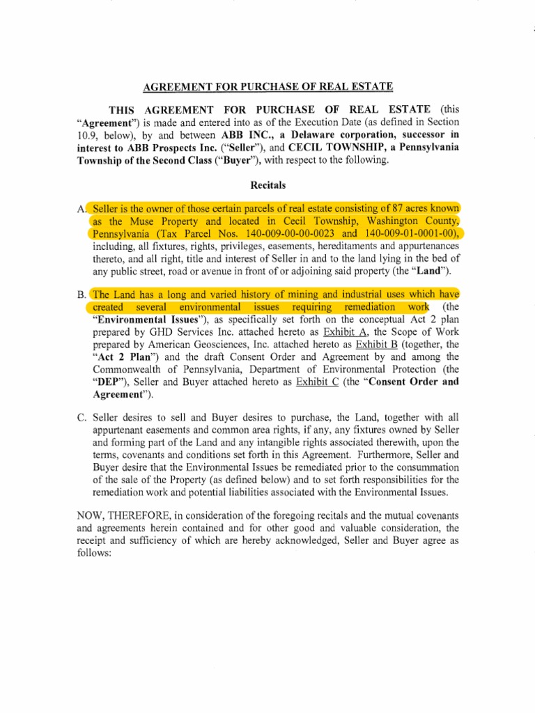 ABB Real Estate Agreement, Executed Copy 1162017