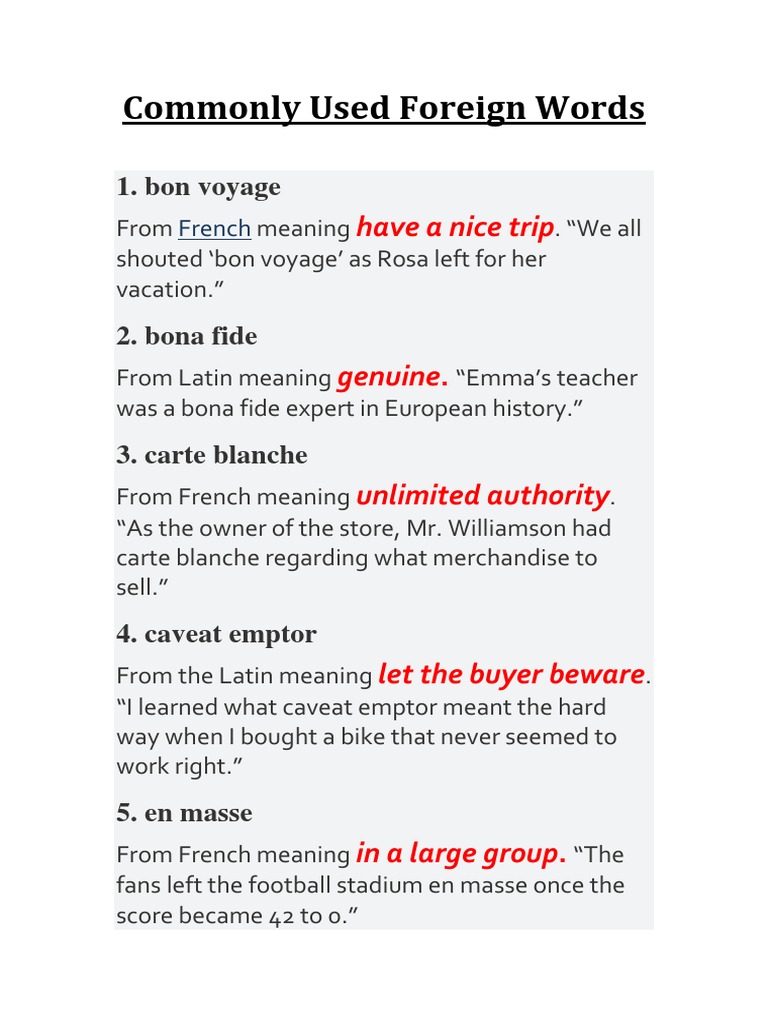 Commonly Used Foreign Words PDF
