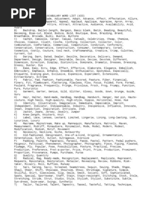 FASHION Vocabulary List