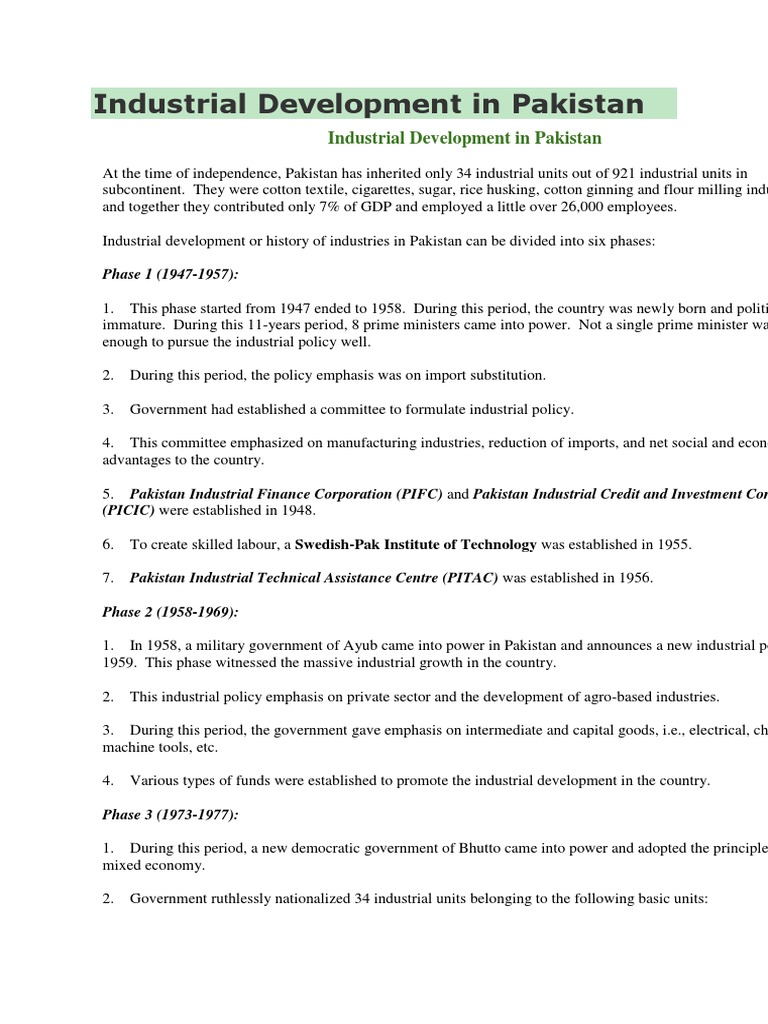 Industrial Development in Pakistan PDF Nawaz Sharif Pakistan