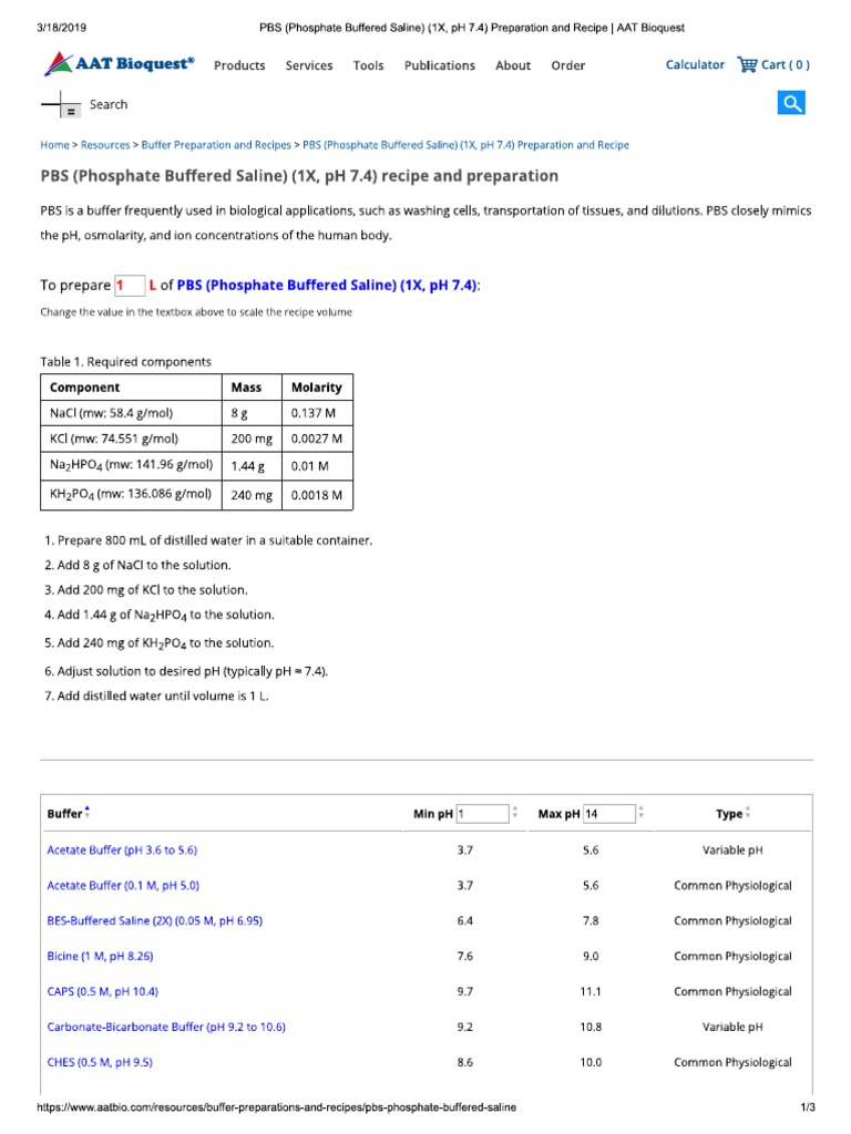PBS (Phosphate Buffered Saline) (1X, Ph... Preparation and Recipe AAT