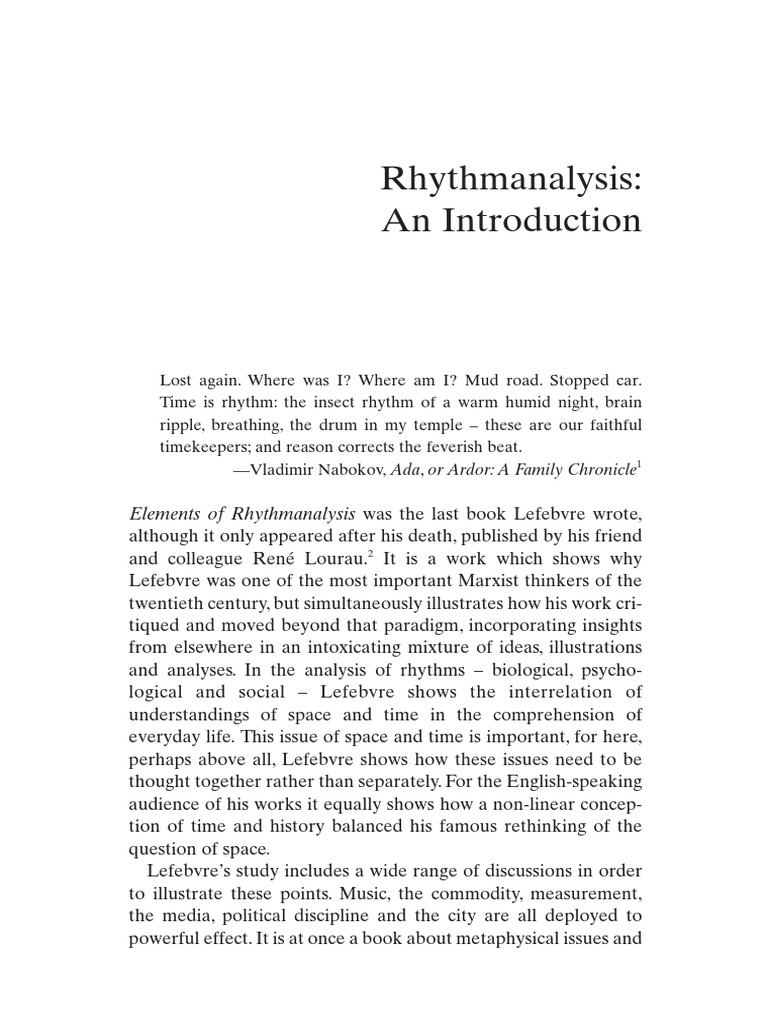 Lefebvre Rhythmanalysis Introduction PDF Time Space