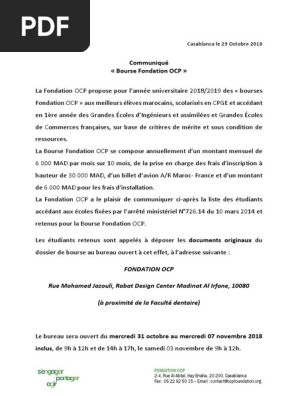 Bourse Fondation Ocp Cpge