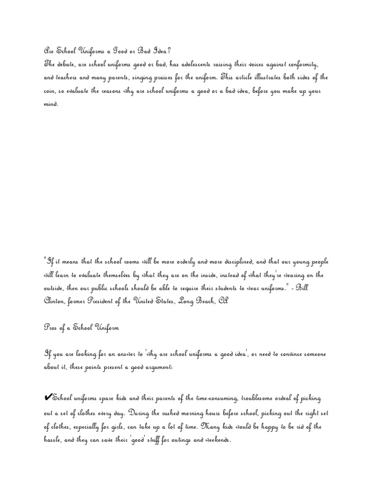 Are School Uniforms A Good or Bad Idea PDF Clothing