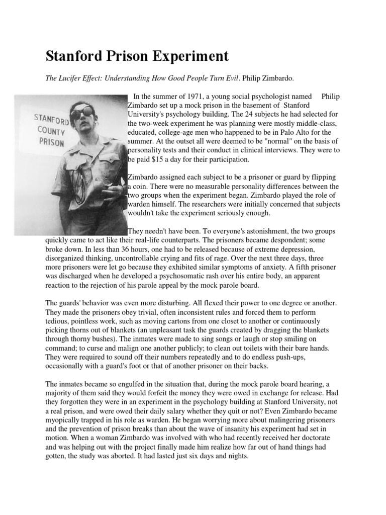 Stanford Prison Experiment PDF Social Psychology Behavioural Sciences