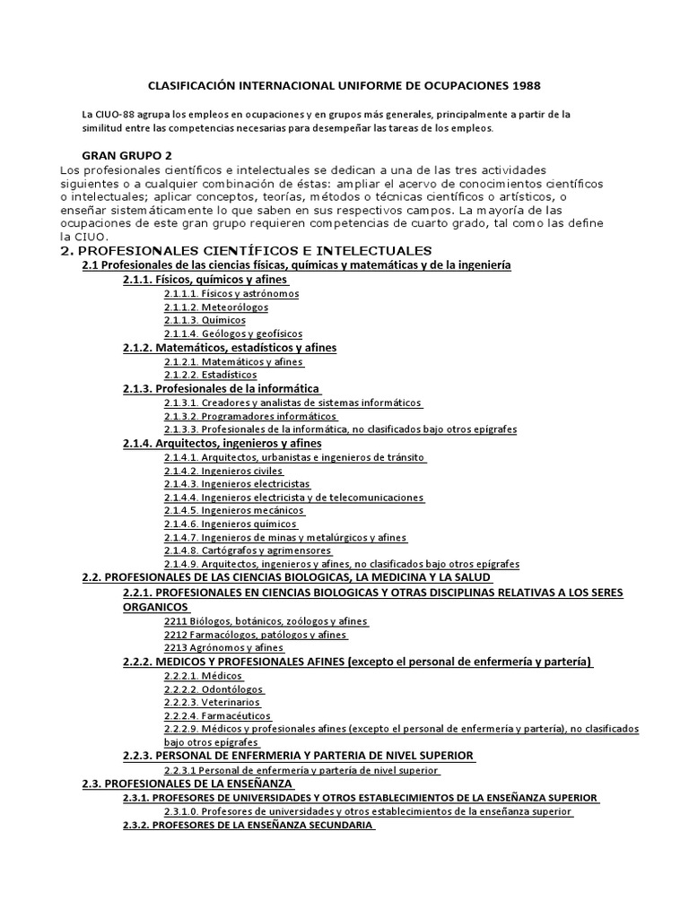 Clasificación Internacional Uniforme de Ocupaciones PDF Ingeniería
