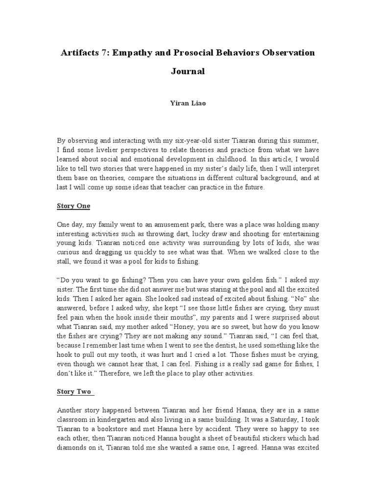 Artifacts 7 - Empathy and Prosocial Behaviors Observation Journal | PDF ...