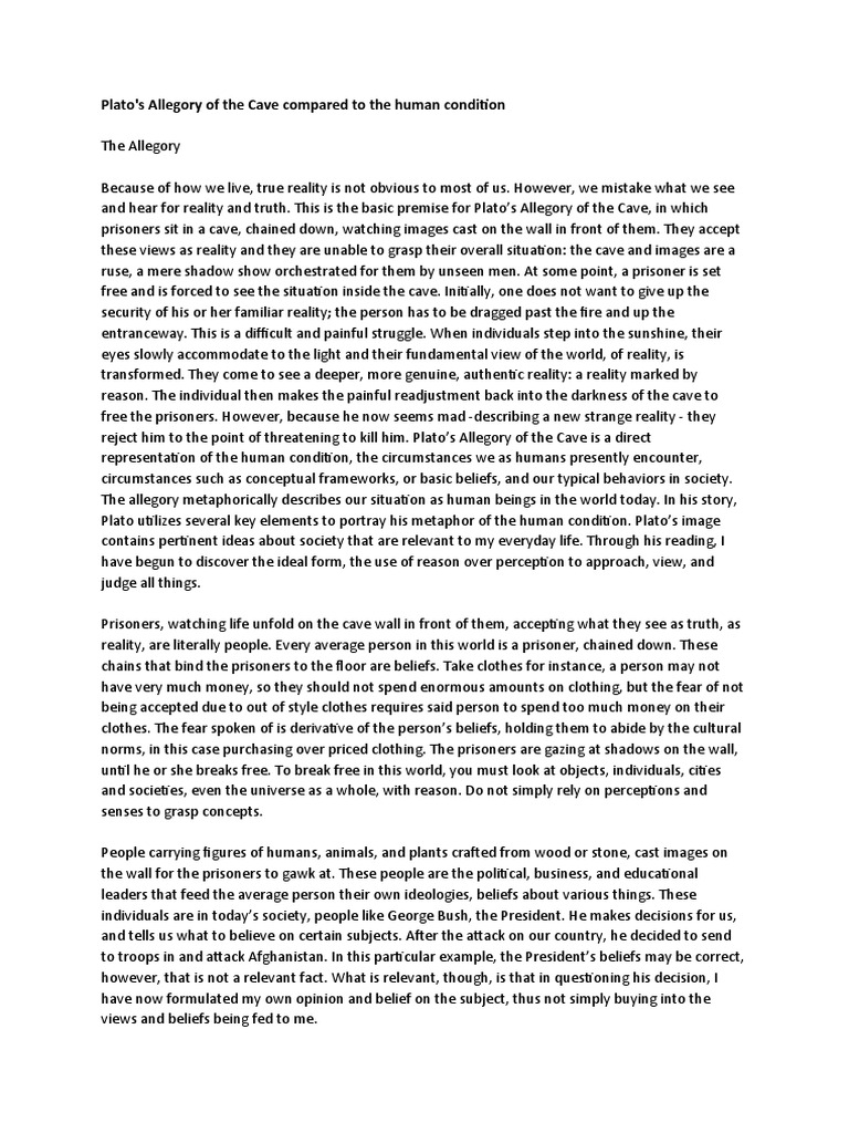 Plato's Allegory of The Cave Compared To The Human Condition PDF