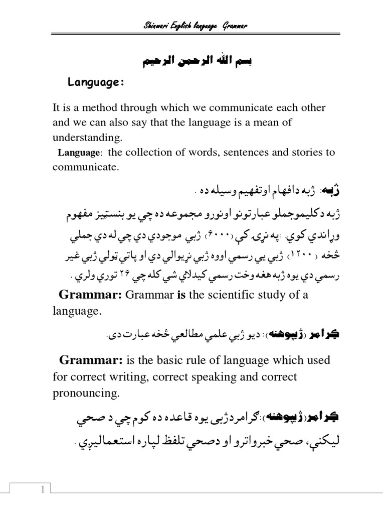 English to Pashto Grammar | Pronoun | Verb