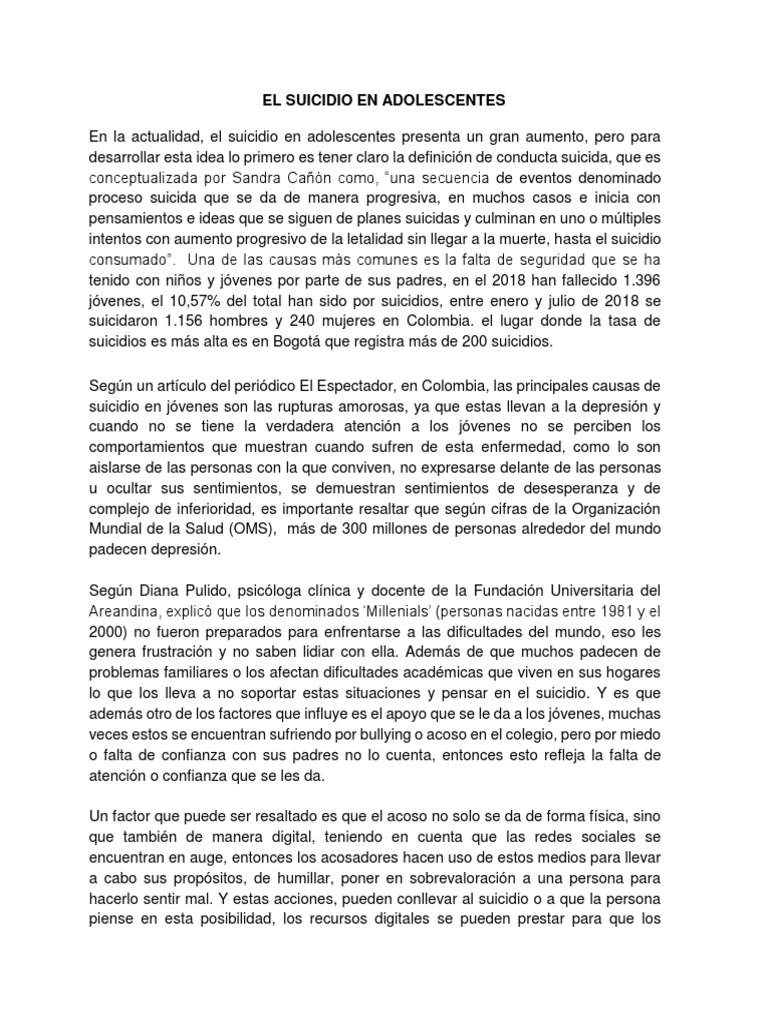 Suicidio en Adolescentes. | PDF | Suicidio | Adolescencia