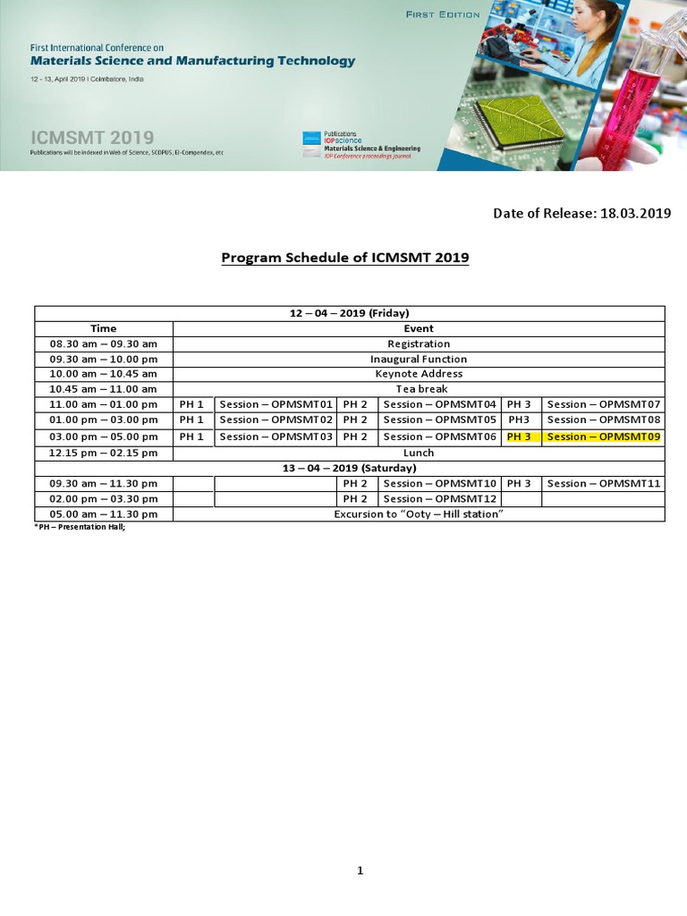 ICMSMT 2019 Program Schedule | PDF | Identity Document | Business