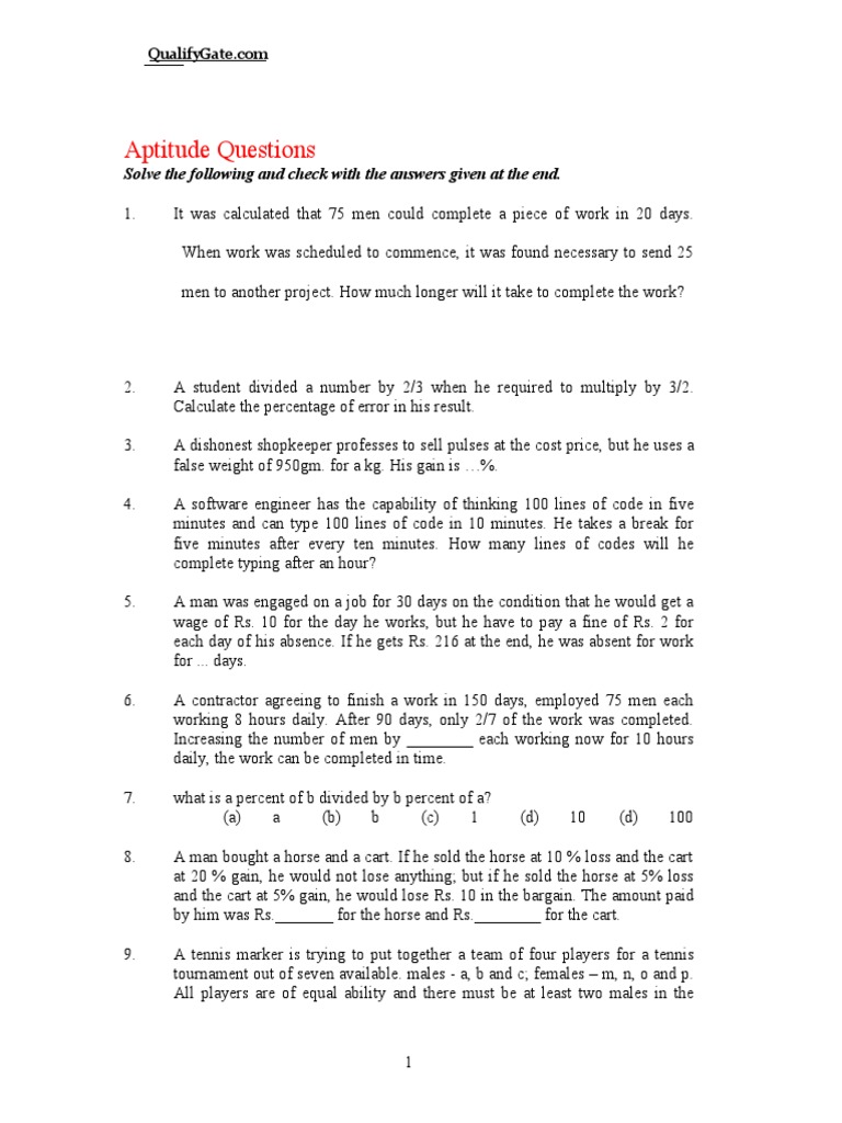 Aptitude Test Paper PDF | PDF | Teaching Mathematics