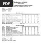 University of Sindh: Marks Certificate