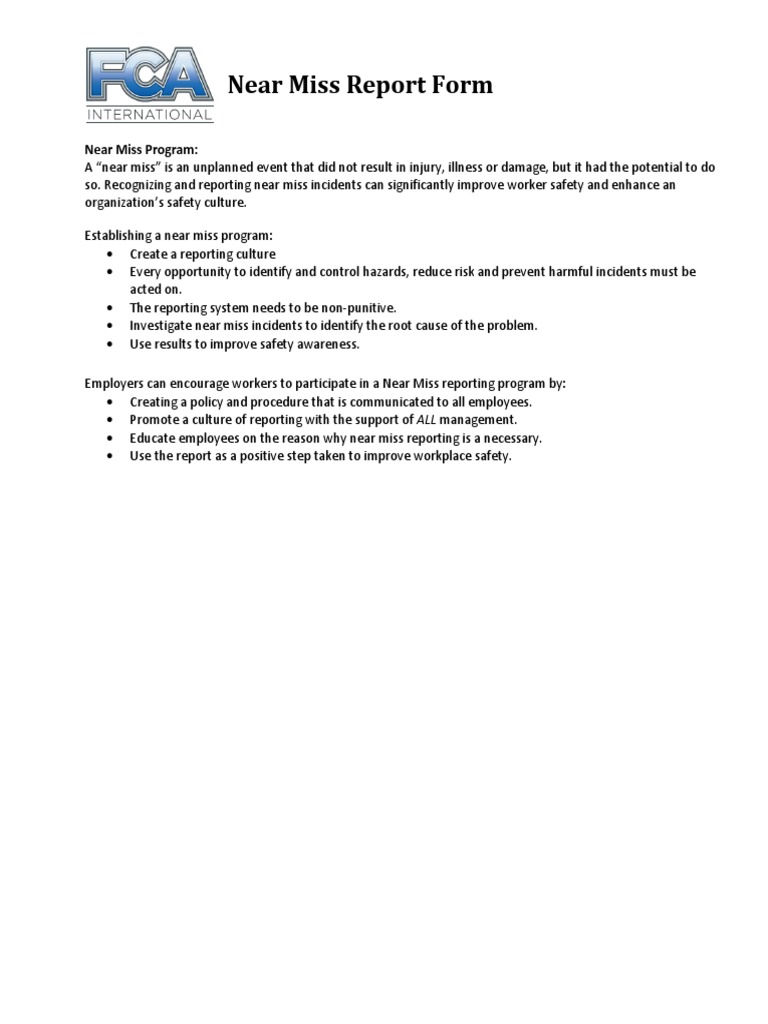 Near Miss Reporting Program Guide | PDF | Occupational Safety And ...